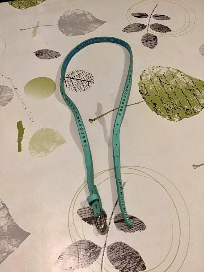 Ceinture fantaisie turquoise argenté taille 90 large de 1,7 cm