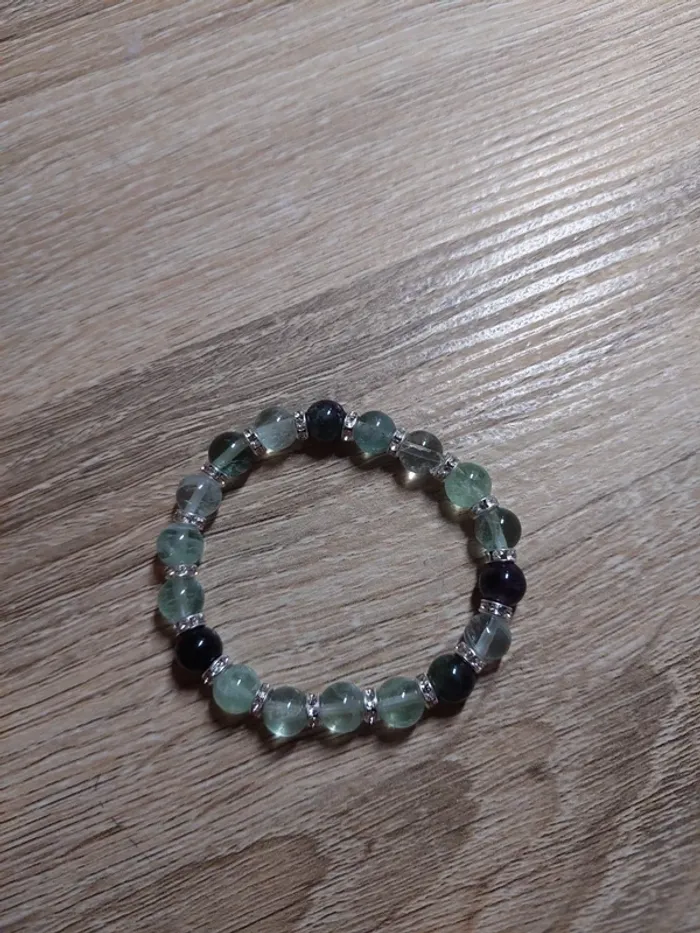 Bracelet fluorite + breloques argentées – Pierre naturelle – Avec carte - photo numéro 2