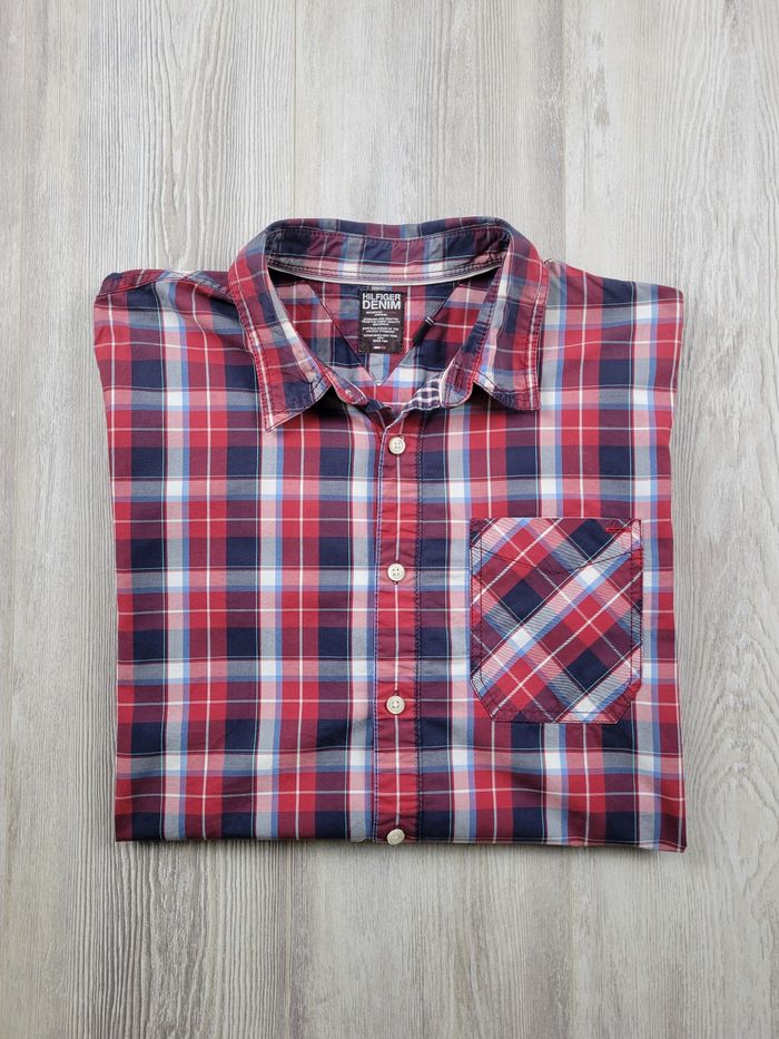 Chemise Hilfiger Denim – Carreaux Bleu/Blanc/Rouge – Taille M – Très Bon État