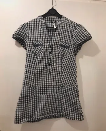 Haut tunique femme chemise cache cache noire gris à carreaux taille 2
