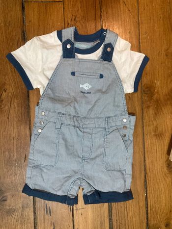 Ensemble bébé Obaïbi - Salopette + T-shirt - Taille 12 mois (74 cm) - Neuf
