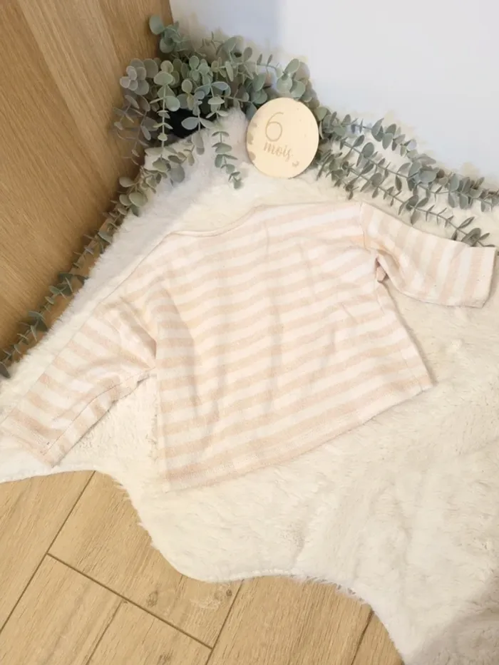 Pull marinière rayures rose et blanc 6M - photo numéro 2