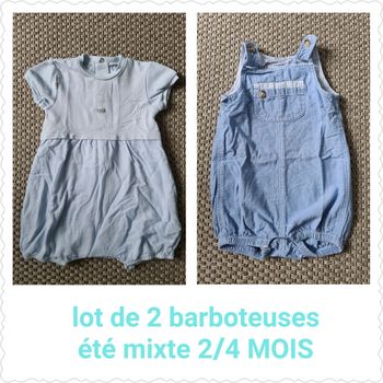 Lot de 2 barboteuses été mixte bleues - 2/4 mois
