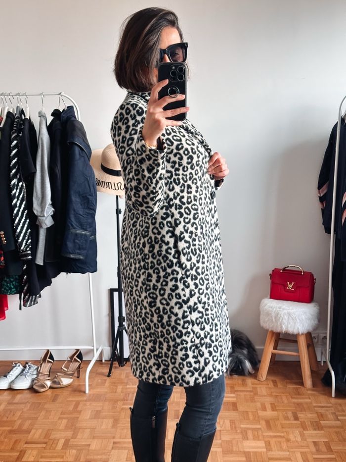 Manteau Maje taille 36 motifs léopard noir et blanc cassé - photo numéro 4