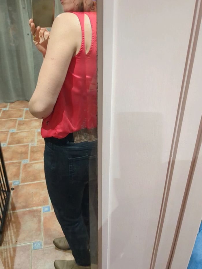 Blouse satinée rouge S - photo numéro 3