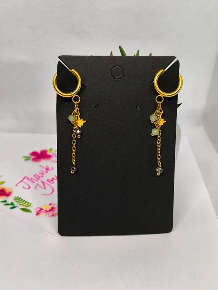 Boucles d'oreilles dorées étoile polaire et perles vertes et noires - photo numéro 8