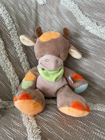 Peluche doudou nattou little garden vache marron orange très bon état