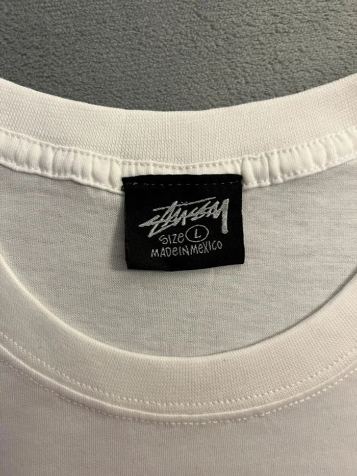 T-shirt Stussy White Crewneck Big Logo Back Pink – Taille L - photo numéro 5