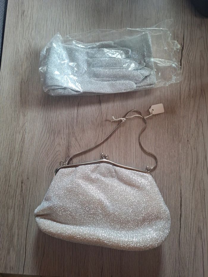 Sac à main paillettes jamais utilisé avec Gant assorti