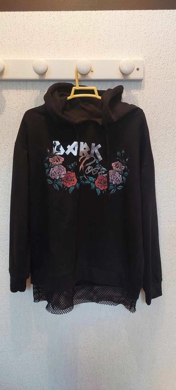 Beau sweat femme capuche noir Tally Weijl S Dark Roses très bon état