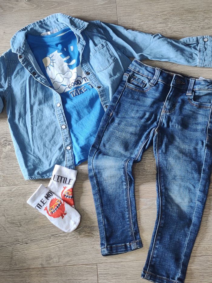 Ensemble 3 pièces jean tee shirt chemise Taille 2-3 ans - photo numéro 2