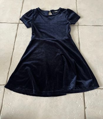 Robe bleu marine manches courtes effet velours