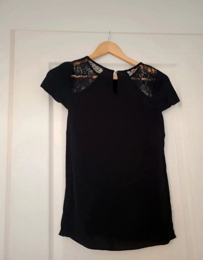 Blouse manches courtes femme avec dentelles manches noir xs - photo numéro 3