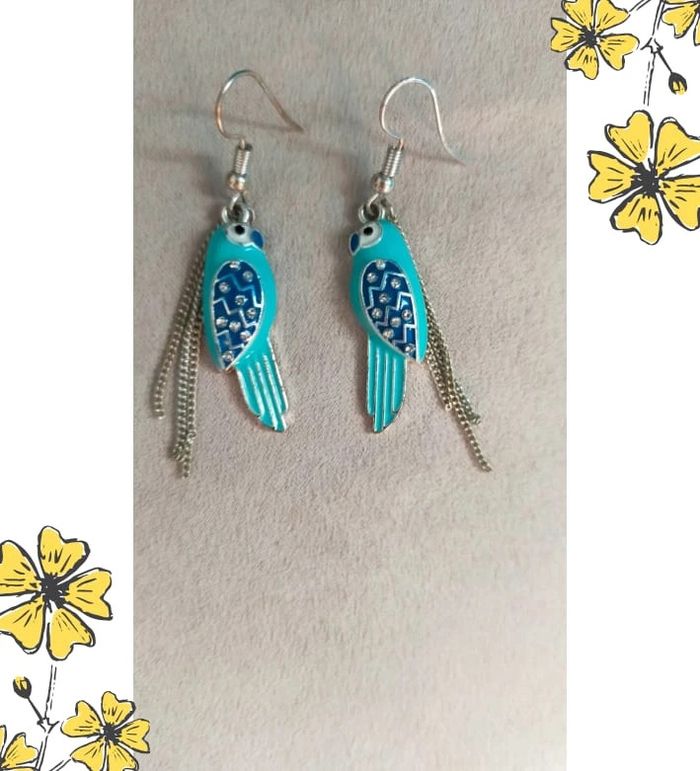 Boucles d’oreilles perroquet bleu & turquoise – Fantaisie originale - photo numéro 4