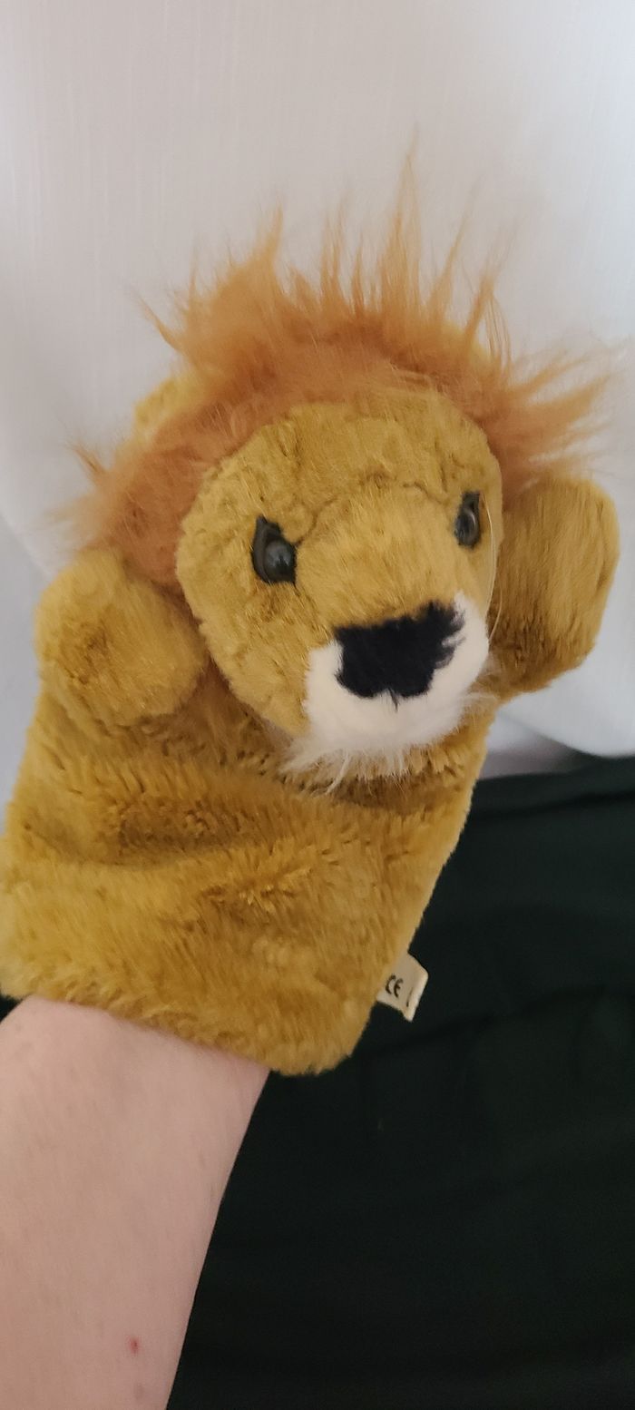 LION DOUDOU CP MARIONNETTE PELUCHE A MAIN MARRON - photo numéro 2