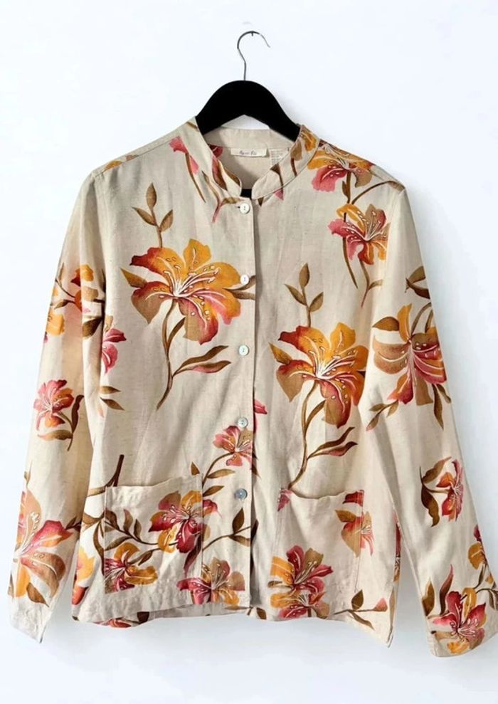 Chemise blouse shirt print flowers Agnès Flo Vintage size M/L - photo numéro 2