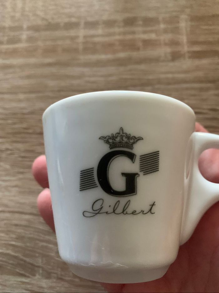 6 tasses à café de bistrot publicitaire Gilbert en porcelaine - photo numéro 3