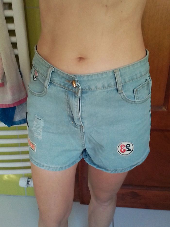 Short en jeans femme Bleu ciel - photo numéro 3