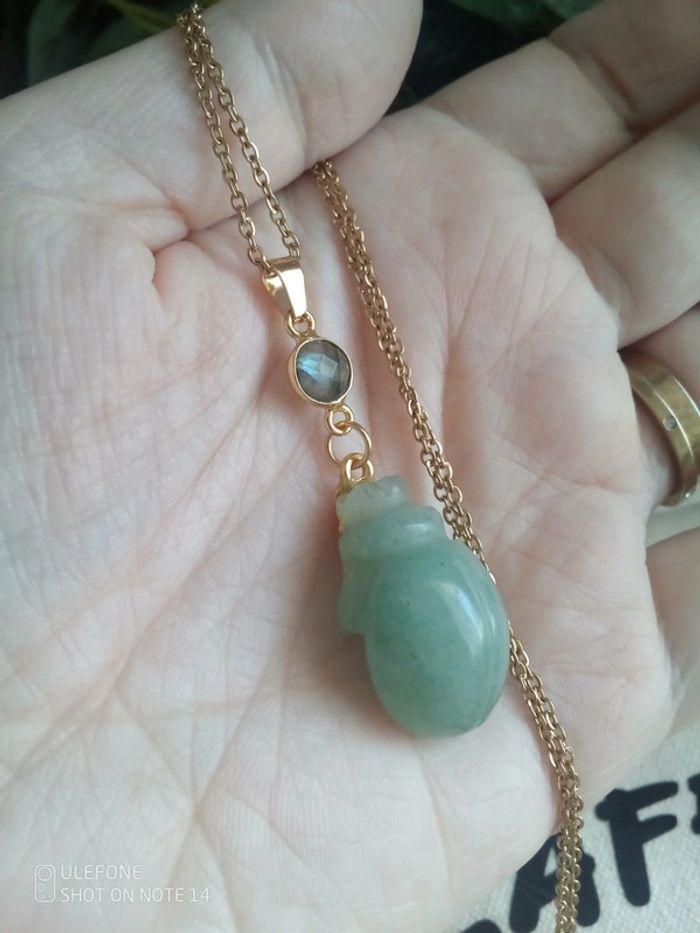 Collier scarabée en aventurine verte et labradorite - photo numéro 2