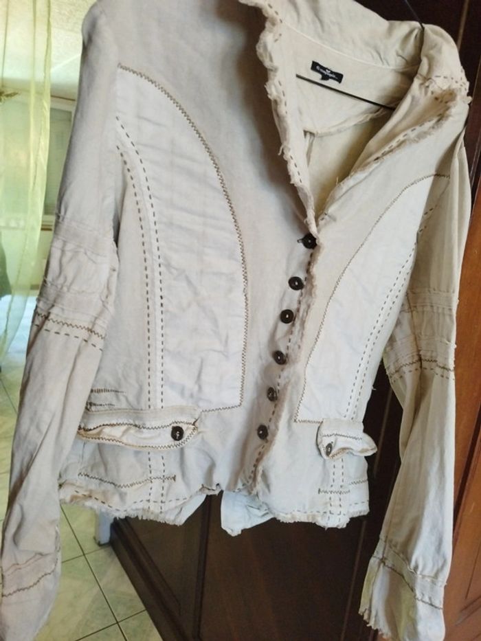 Veste beige patchwork vintage y2k L/40 blazer - photo numéro 13