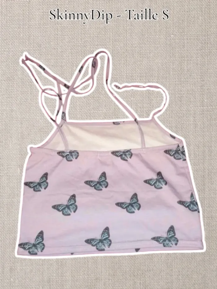 Crop top lilas motif papillons 🦋 - Taille S - SkinnyDip - photo numéro 2