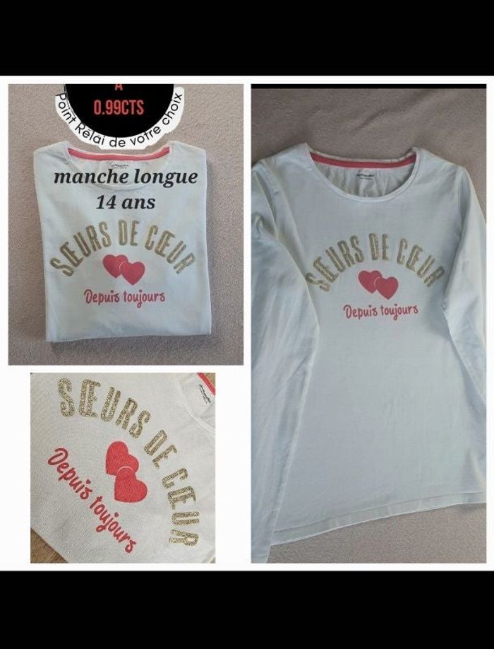 Tee-shirt manche longue blanc 14 ans