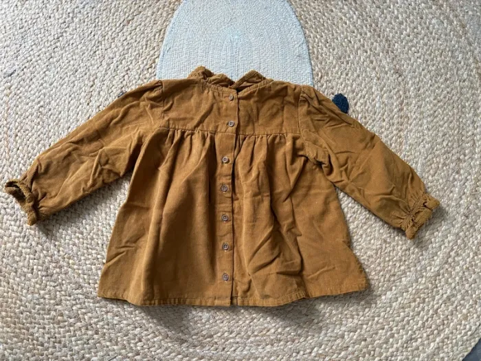 Blouse chemise ML velours marron moutarde Boutchou 36 mois 3 ans - photo numéro 2