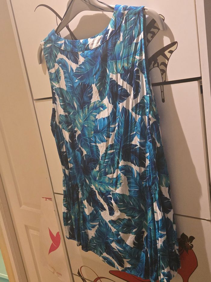 Blouse blanche motifs feuilles bleu/vert T.44 H&M - photo numéro 3