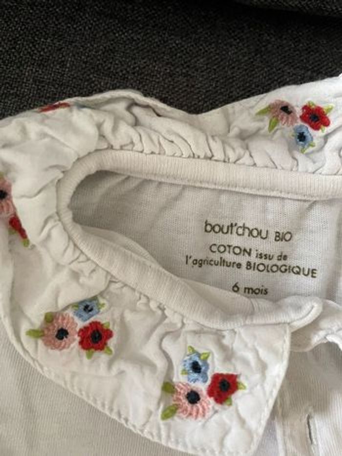 Blouse manches longues blanc brodé Bout’Chou 6 mois - photo numéro 2