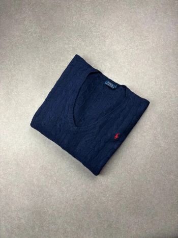 Pull d’hiver Ralph Lauren en laine et cachemire bleu marine col V taille XL femme