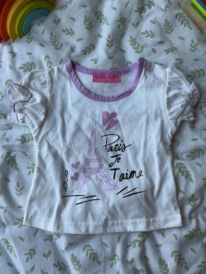 teeshirt manches courtes blanc et violet inscription devant 12 mois banana - photo numéro 3