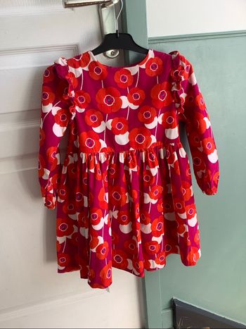 Robe velours Jacadi 6 ans, rose fushia, fleurs orange