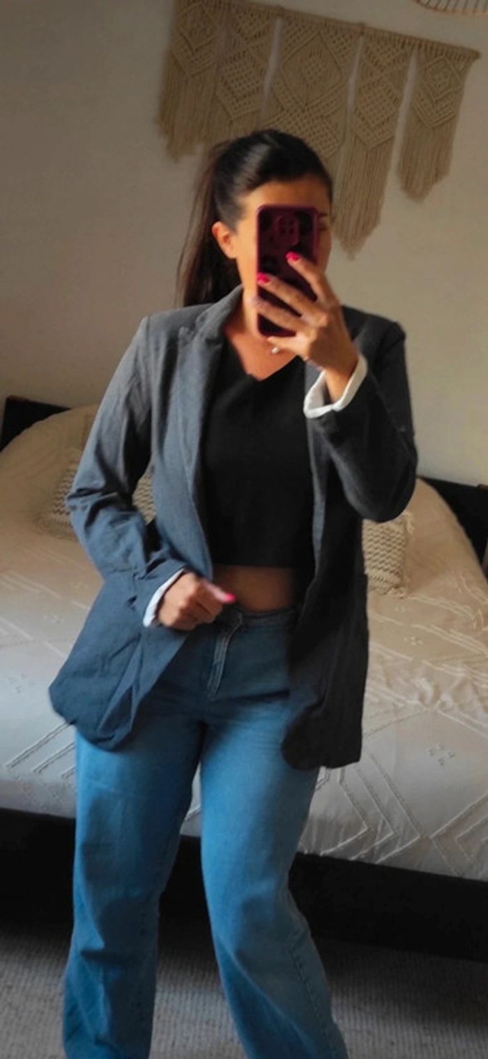 Veste Blazer mi longue One Step bleu marine 38 100% coton