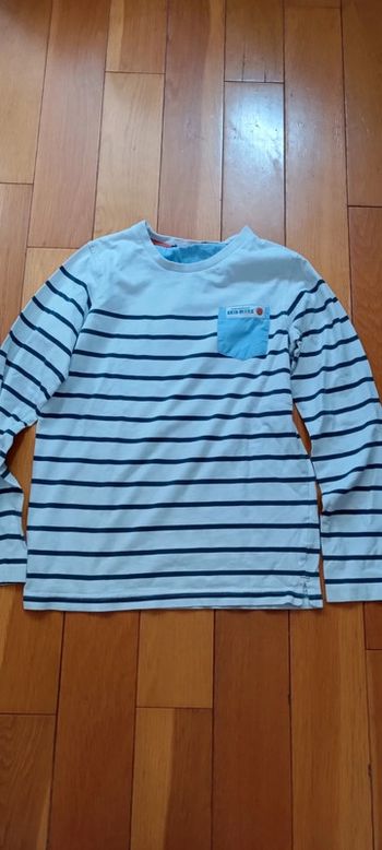 T-shirt manches longues marinière bleu marine et blanc 10 ans