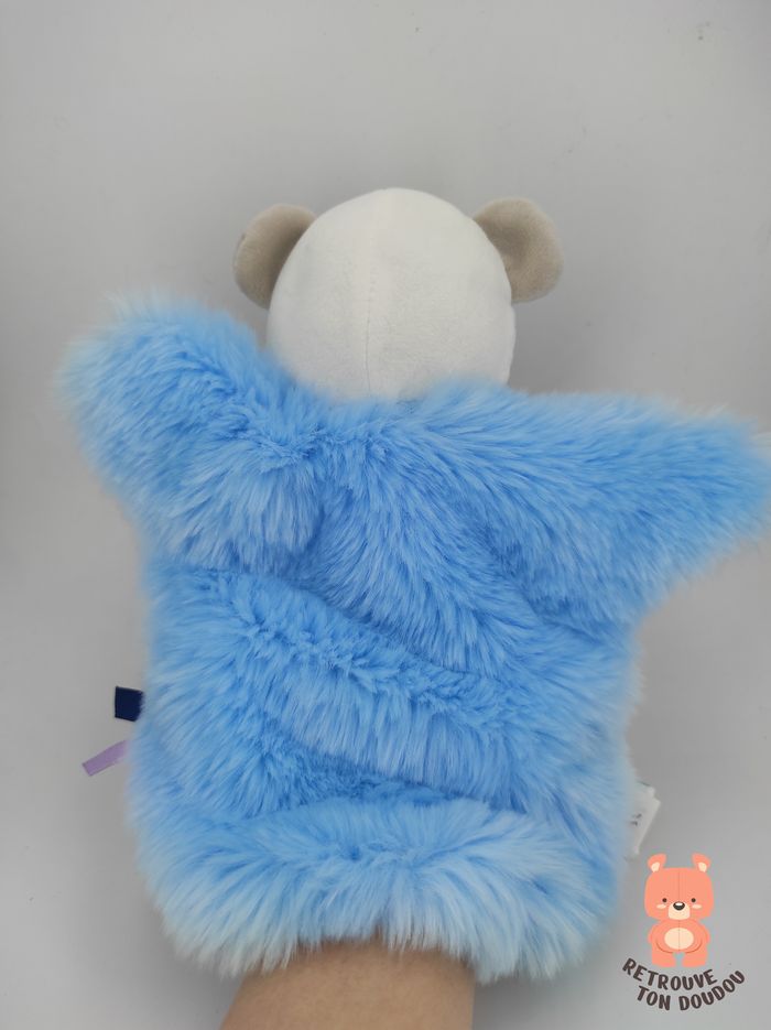 Doudou marionnette Ours Polaire Bleu Baby Nat' - photo numéro 2