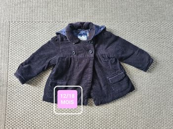 Manteau hiver velour bleu marine - 12/18 mois