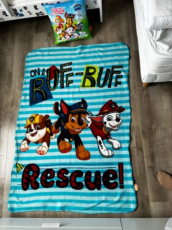 Lot plaid Pat Patrouille + coussin déhoussable 