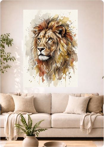 Affiche murale aquarelle “Lion Sauvage” déco animal majestueux A3 Sans cadre