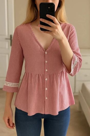 Blouse bohème rayée rose et blanche - Taille 2- Lenny B Paris