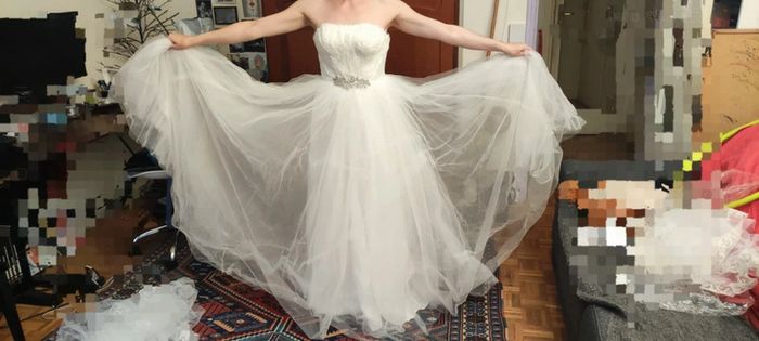 Robe de mariée bustier 36 "princesse" plumes et strass avec traîne et voile - photo numéro 5