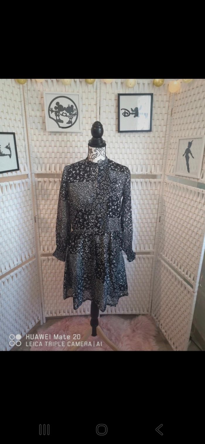 💕Jolie Robe Fleurie Noire & Blanche Bizzbee -femme Taille S /36  💕