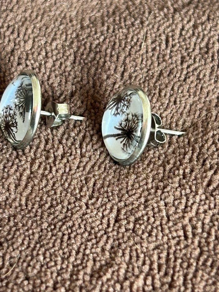 Boucles d’oreilles clous cabochon fleurs de pissenlits - photo numéro 3