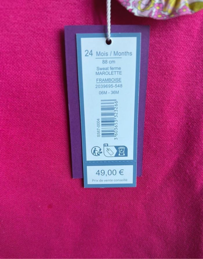Sweat fushia et liberty Jacadi fille 24 mois neuf - photo numéro 3