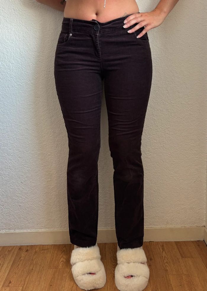 Pantalon 3 suisses velours côtelé marron mi taille haute straight droit y2k 00s taille M/38