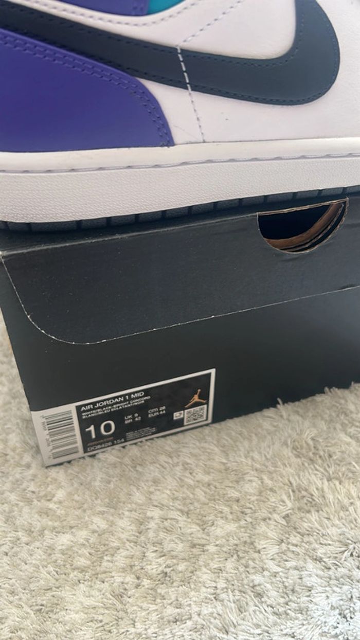 Air Jordan 1 Mid – Aqua Grape Black Toe / Blanc Violet Noir – Taille 44 - photo numéro 9