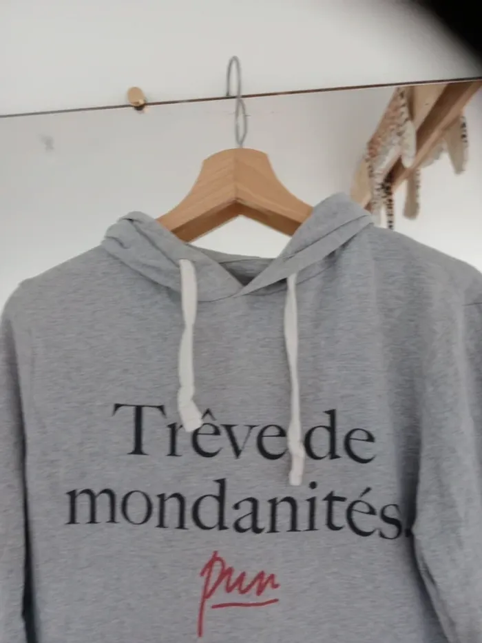 Sweat à capuche gris M Message imprimé c87D - photo numéro 14