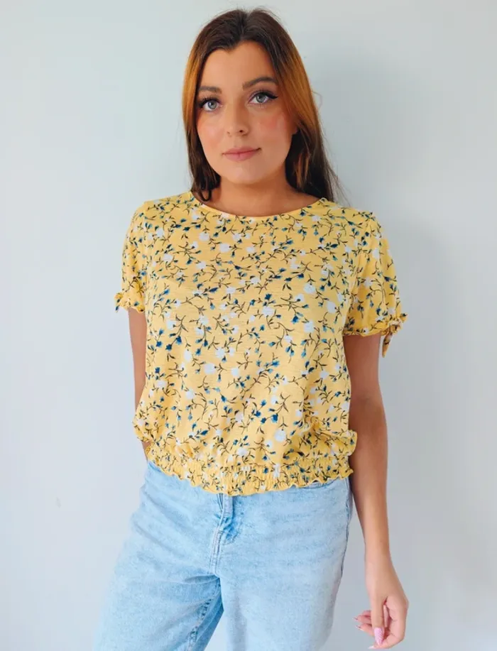 T-shirt jaune fleuri ample romantique moderne cache-cache taille 38 - photo numéro 4