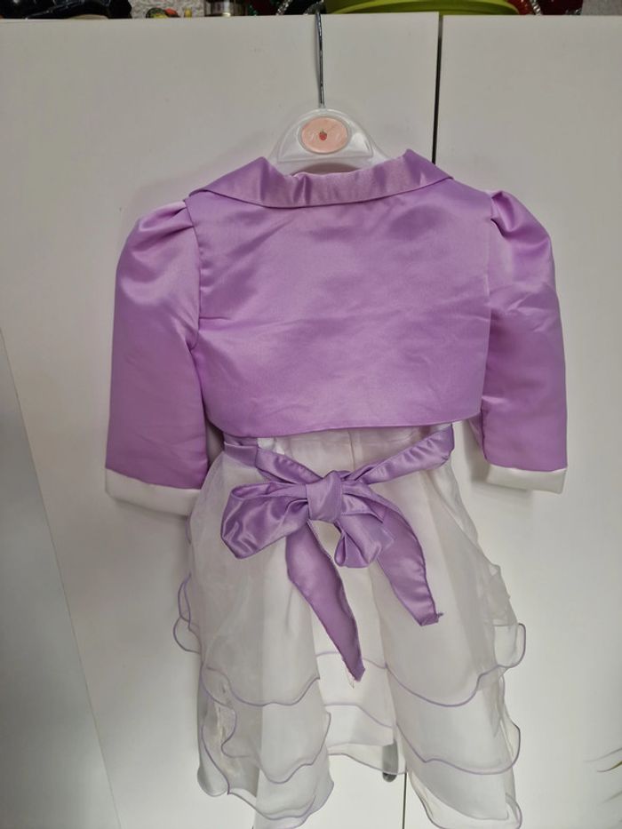 Robe Avec Boléro Baptême Cérémonie Mariage Blanc Lila Fleur Perles - photo numéro 4
