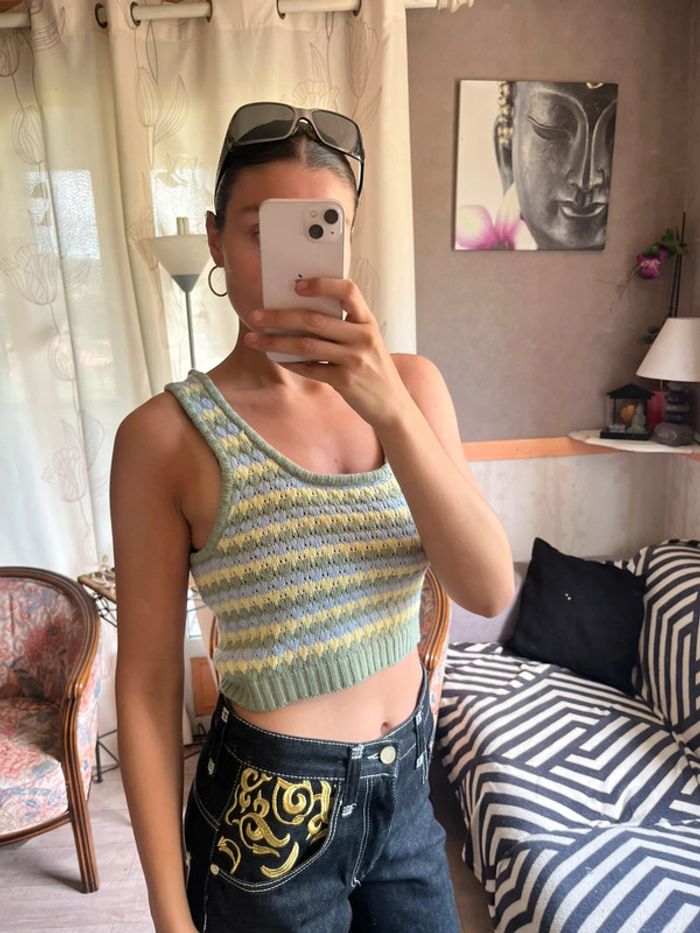 Top court tricot vintage grunge coquette y2k 2000yer laine Ibiza - photo numéro 3