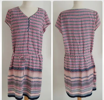 Robe manches courtes rose et bleu marine à motifs géométriques Scottage taille 44